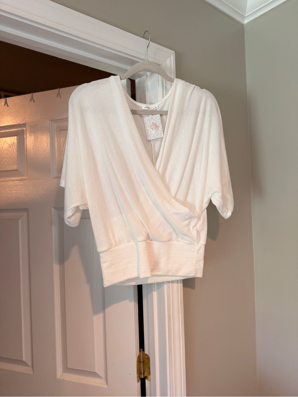 White Short Sleeve Cross Top